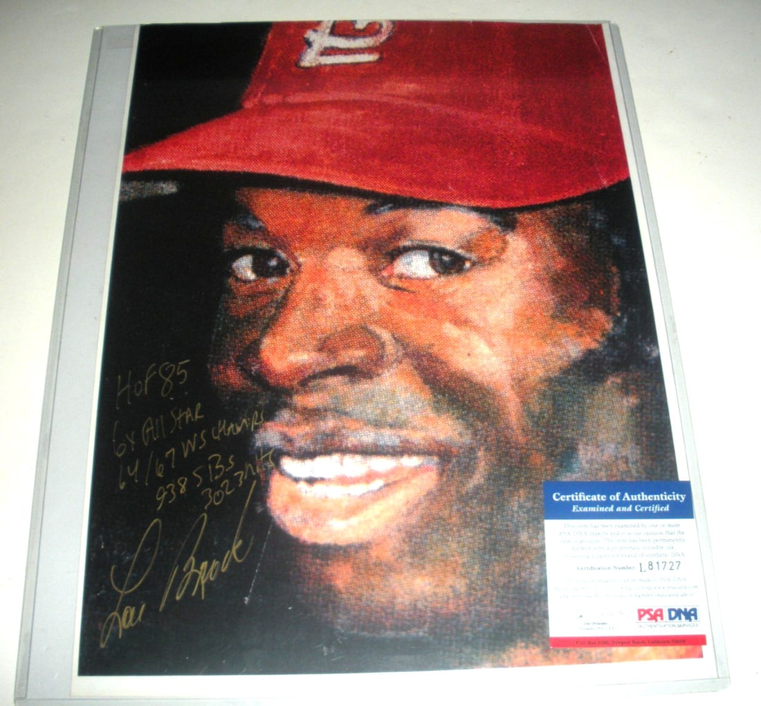 Lou Brock Autographed 11x14 St Louis Cardinals Photo PSA DNA COA (1 of 1)