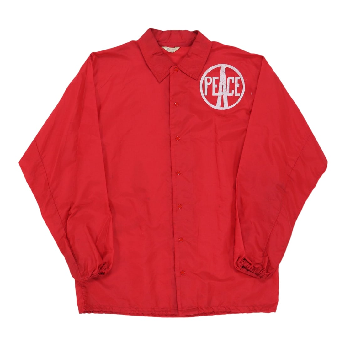 Vintage 1969 Woodstock Peace Nylon Jacket With Graphics Red Medium: Vintage 1969 Woodstock Peace Nylon Jacket With Graphics Red Medium This is an original vintage 1969 Woodstock Music Festival Peace Jacket, featuring front and back graphics. Made from red nylon, this 