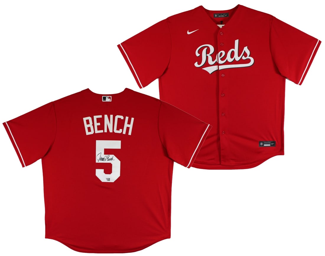 Johnny Bench Signed Cincinnati Reds Majestic Jersey Authentic Fanatics: Johnny Bench Signed Cincinnati Reds Majestic Jersey Authentic Fanatics Celebrate the legacy of baseball with this authentic red Majestic jersey personally signed by Johnny Bench, the legendary catcher