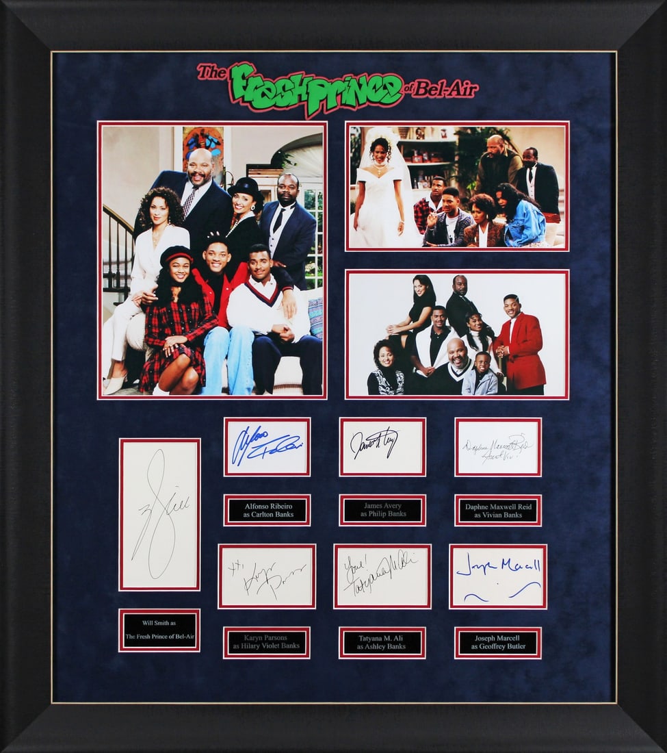 Fresh Prince of Bel-Air Signed Framed Display by 7 Stars with Beckett COA: Fresh Prince of Bel-Air Signed Framed Display by 7 Stars with Beckett COA This stunning autographed framed display features the iconic cast of the Fresh Prince of Bel-Air, including Will Smith, James 