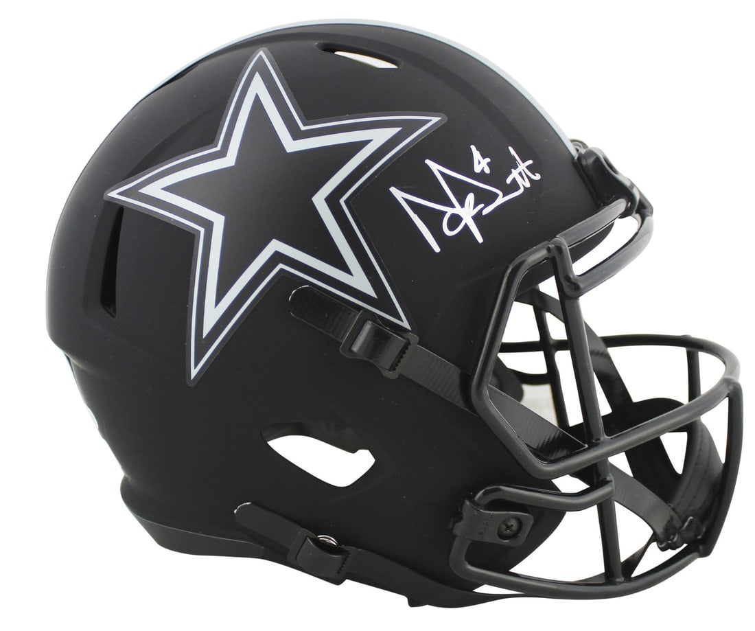 Dak Prescott Signed Dallas Cowboys Eclipse Full Size Helmet BAS Witnessed: Dak Prescott Signed Dallas Cowboys Eclipse Full Size Helmet BAS Witnessed This original signed Eclipse full-size speed replica helmet features the autograph of Dak Prescott, the quarterback for the Da