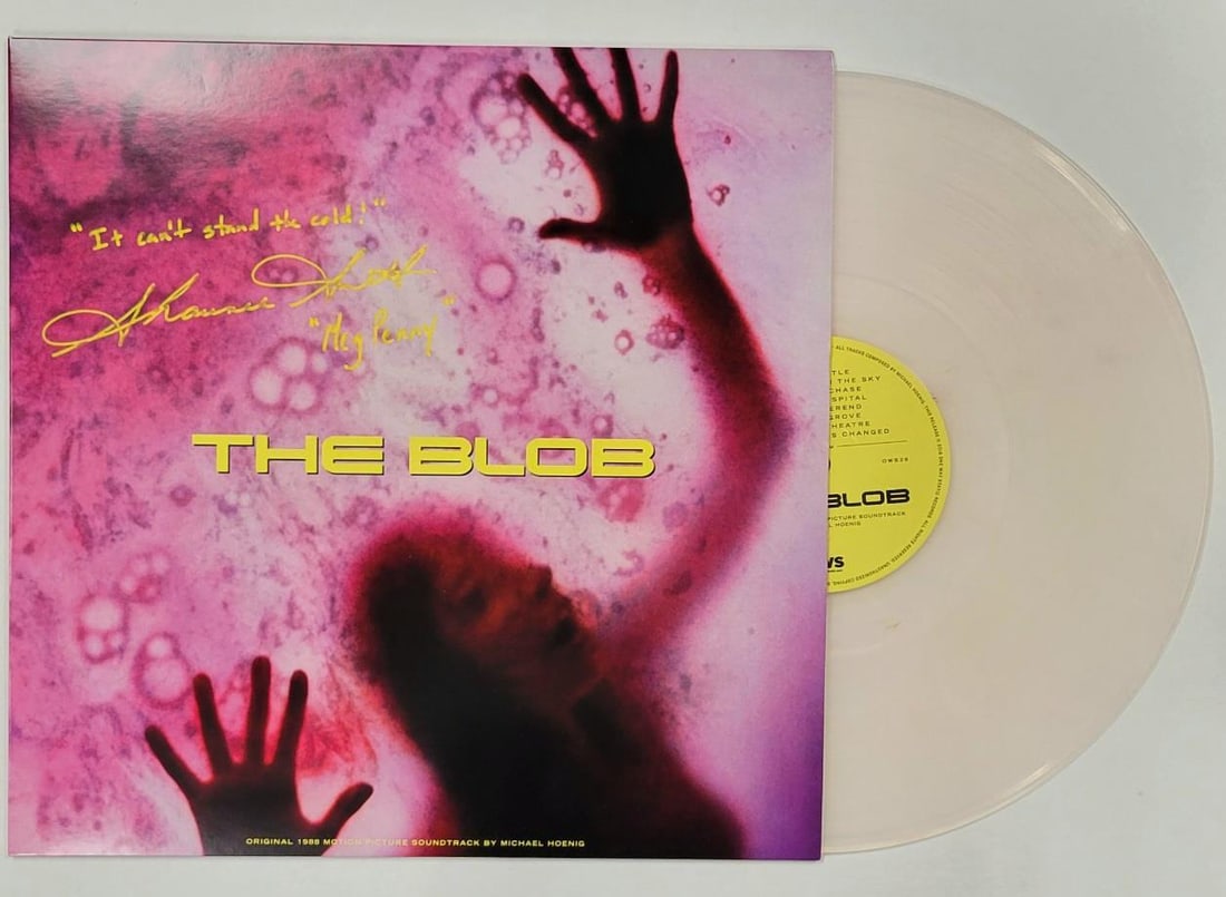 Shawnee Smith autographed Pink Smoke Variant The Blob vinyl with Beckett authentication: Shawnee Smith autographed Pink Smoke Variant The Blob vinyl with Beckett authentication This is an original "The Blob Pink Smoke Var." vinyl record, signed and inscribed by Shawnee Smith. The autograp