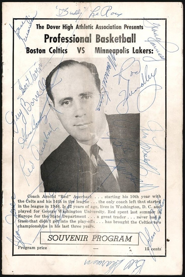 1959-60 Boston Celtics Signed Program Bill Russell PSA Authenticated: 1959-60 Boston Celtics Signed Program Bill Russell PSA Authenticated This original 1959-60 Boston Celtics World Champions team signed program celebrates a historic exhibition game against the Minneapo