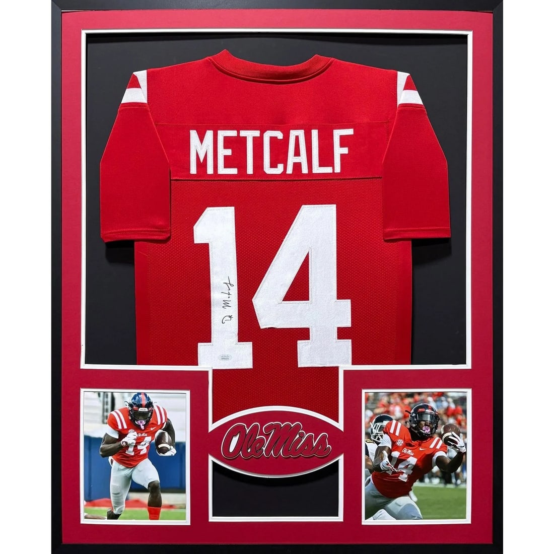 D.K. Metcalf Autographed Framed Jersey with JSA COA Ole Miss: D.K. Metcalf Autographed Framed Jersey with JSA COA Ole Miss This is an autographed D.K. Metcalf framed jersey, showcasing the signature of the Ole Miss star. Authenticated by JSA, a leader in sports 