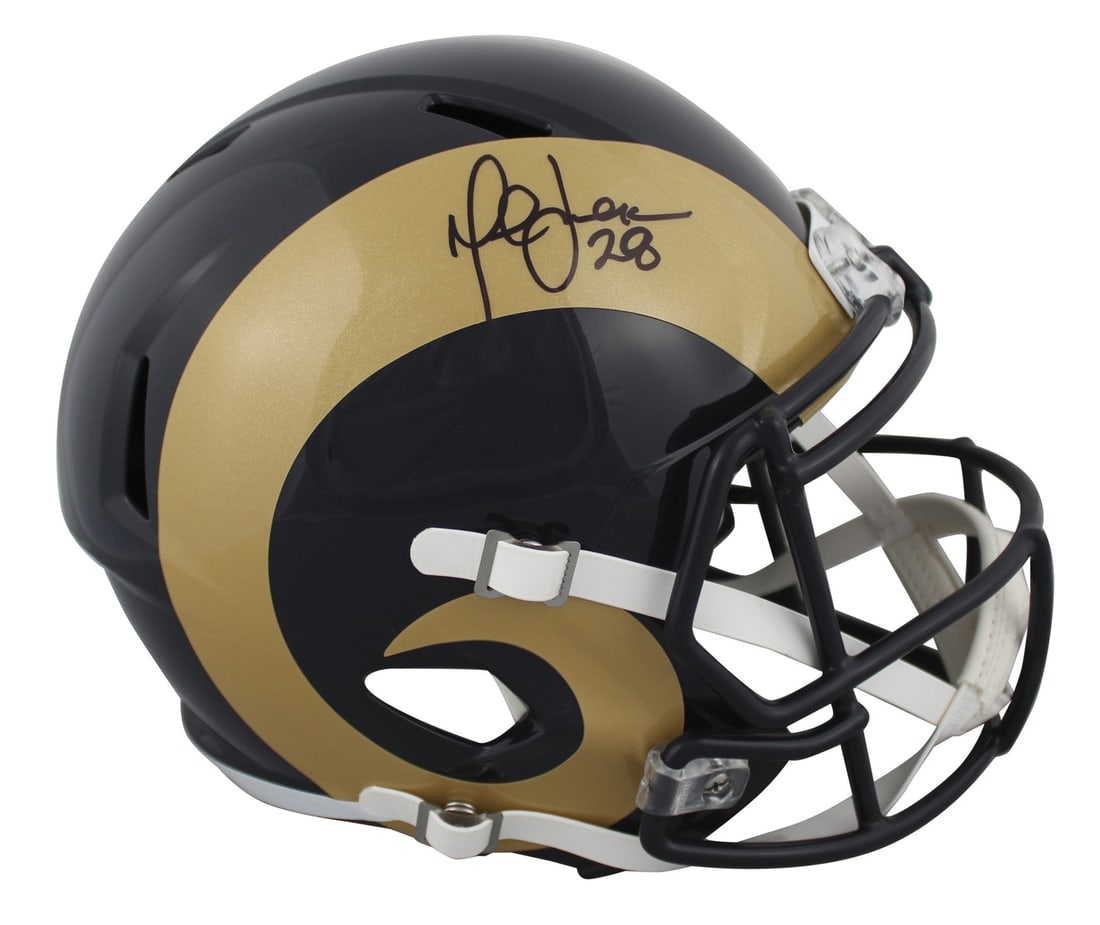Marshall Faulk Signed St Louis Rams 2000-16 Full Size Helmet BAS Witnessed: Marshall Faulk Signed St Louis Rams 2000-16 Full Size Helmet BAS Witnessed This authentic 2000-16 Throwback Full Size Speed Replica Helmet has been personally signed by Marshall Faulk, legendary playe