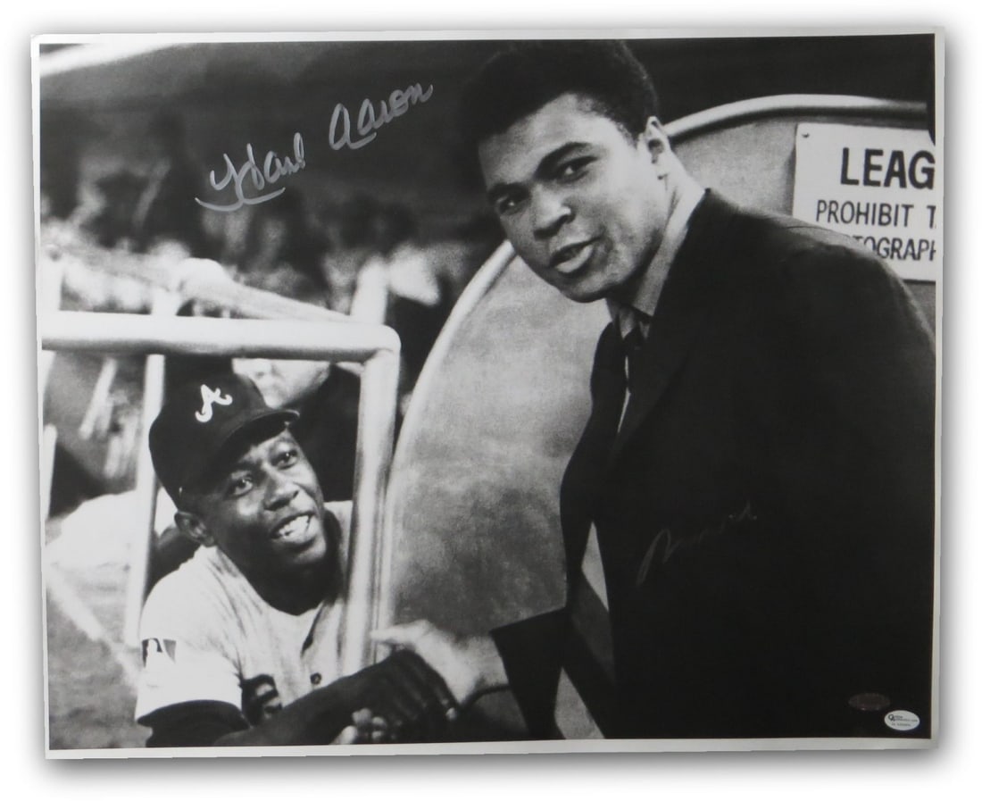 Muhammad Ali Hank Aaron Signed 16x20 Photo Online Authentics: Muhammad Ali Hank Aaron Signed 16x20 Photo Online Authentics This stunning 16X20 photo features the autographs of two legendary athletes: Muhammad Ali and Hank Aaron. An exceptional collectible for sp