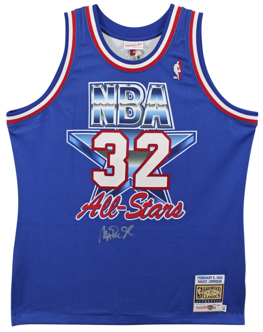Magic Johnson Signed Lakers Blue 1992 All-Star Jersey BAS Authenticated: Magic Johnson Signed Lakers Blue 1992 All-Star Jersey BAS Authenticated Celebrate the legacy of basketball legend Magic Johnson with this authentic blue Mitchell & Ness 1992 All-Star Throwback Jersey.