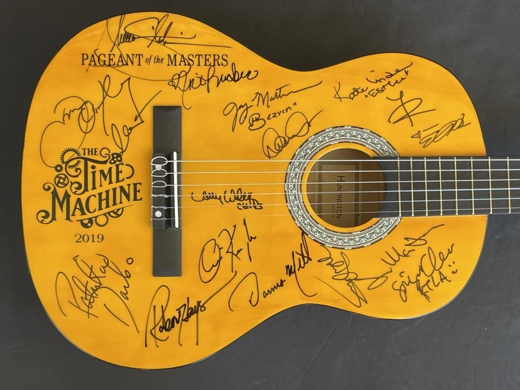 Pageant of the Masters Signed Guitar by Jonathan Adams & Others JSA Authenticated: Pageant of the Masters Signed Guitar by Jonathan Adams & Others JSA Authenticated This is an original autographed guitar featuring signatures from notable players associated with the Pageant of the Ma