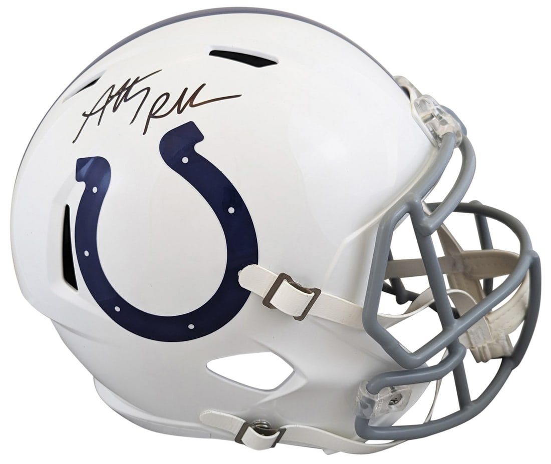 Anthony Richardson Signed Colts Full Size Speed Replica Helmet: Anthony Richardson Signed Colts Full Size Speed Replica Helmet This authentic full-size Speed Replica helmet features the signature of Anthony Richardson, a standout player for the Indianapolis Colts.
