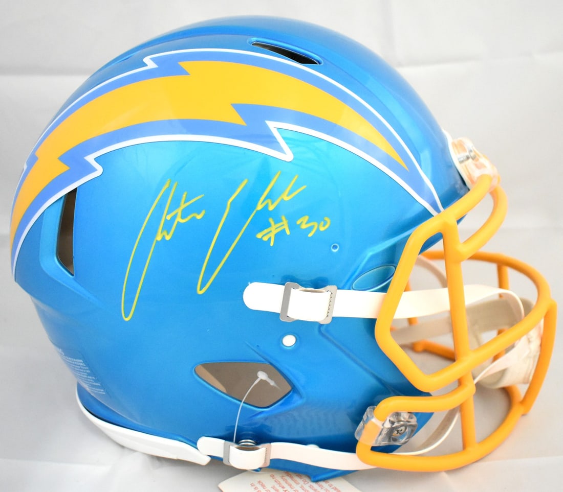 Signed Los Angeles Chargers Full Size Flash Speed Helmet Beckett Hologram: Signed Los Angeles Chargers Full Size Flash Speed Helmet Beckett Hologram This is a pre-owned, full-size Flash Speed Authentic helmet featuring the Los Angeles Chargers. The helmet is autographed by A