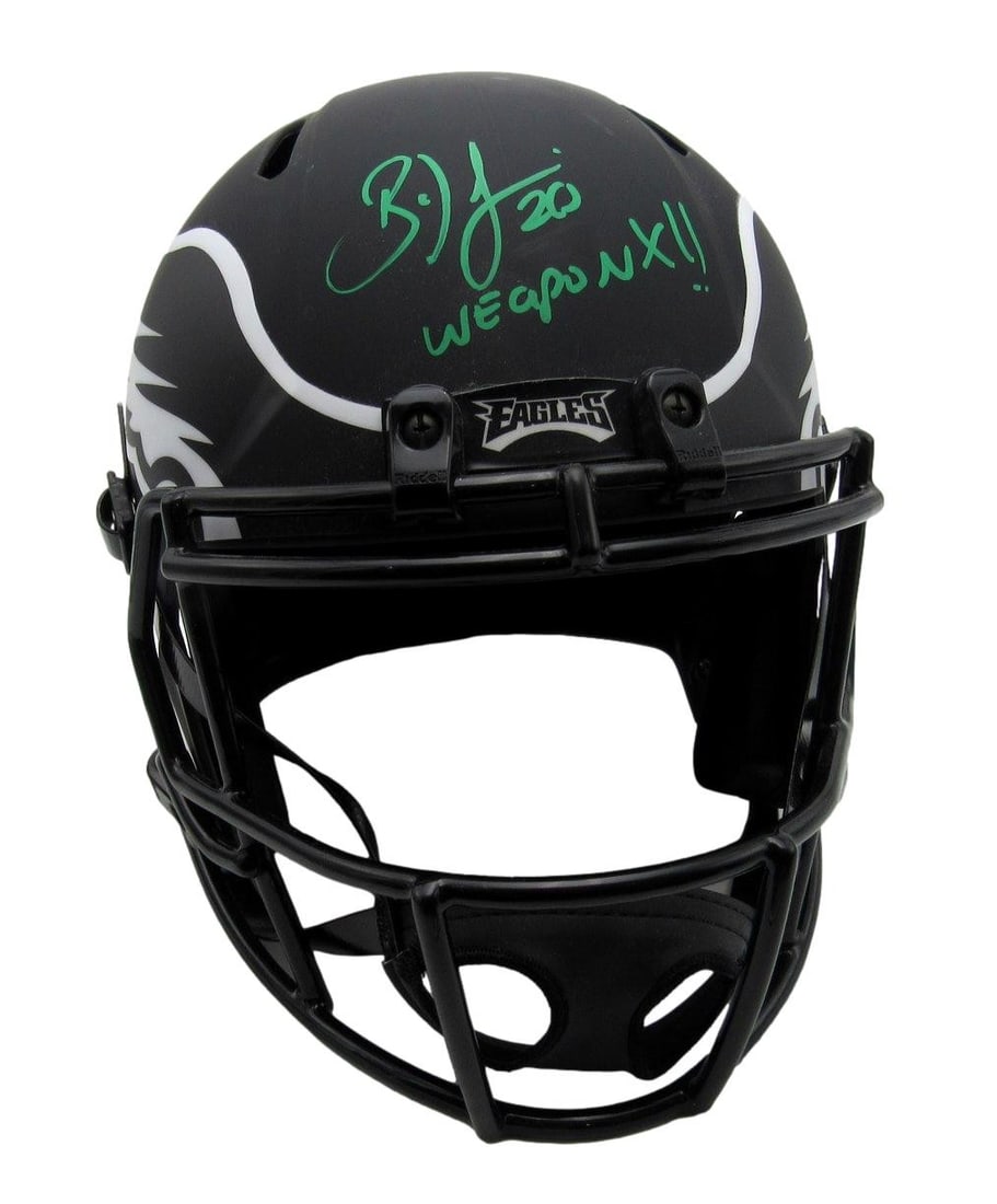 Philadelphia Eagles Eclipse Full Size Helmet Signed and Inscribed by Brian Dawkins JSA: Philadelphia Eagles Eclipse Full Size Helmet Signed and Inscribed by Brian Dawkins JSA This is a Brian Dawkins signed and inscribed Philadelphia Eagles Eclipse full-size replica helmet. The helmet fea