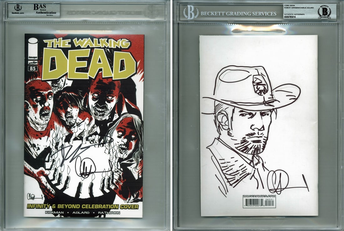 The Walking Dead #85 Variant Comic Signed by Kirkman and Adlard BAS: The Walking Dead #85 Variant Comic Signed by Kirkman and Adlard BAS This is a signed variant of The Walking Dead #85 comic, featuring the authentic signatures of Robert Kirkman and Charlie Adlard, bot