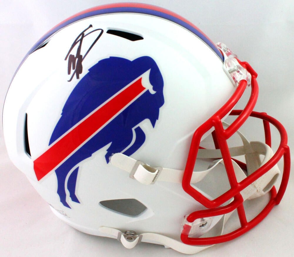 Stefon Diggs Signed Buffalo Bills Speed Helmet Beckett Certified: Stefon Diggs Signed Buffalo Bills Speed Helmet Beckett Certified This original Buffalo Bills flat white speed full-size helmet is autographed by Stefon Diggs, showcasing his signature prominently. The