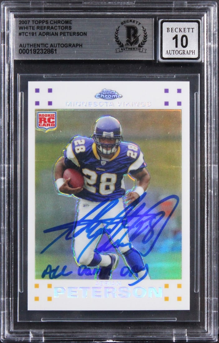 Adrian Peterson 2007 Topps Chrome White Refractor Auto Card BAS Gem Mint 10: Adrian Peterson 2007 Topps Chrome White Refractor Auto Card BAS Gem Mint 10 This is an original 2007 Topps Chrome White Refractors #TC181 rookie card featuring Adrian Peterson of the Minnesota Vikings