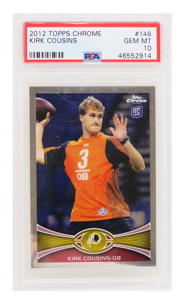 Kirk Cousins 2012 Topps Chrome Football #146 PSA 10 Rookie Card: Kirk Cousins 2012 Topps Chrome Football #146 PSA 10 Rookie Card This listing features a Kirk Cousins 2012 Topps Chrome Football #146 rookie card, encapsulated and graded Gem Mint 10 by Professional Sp