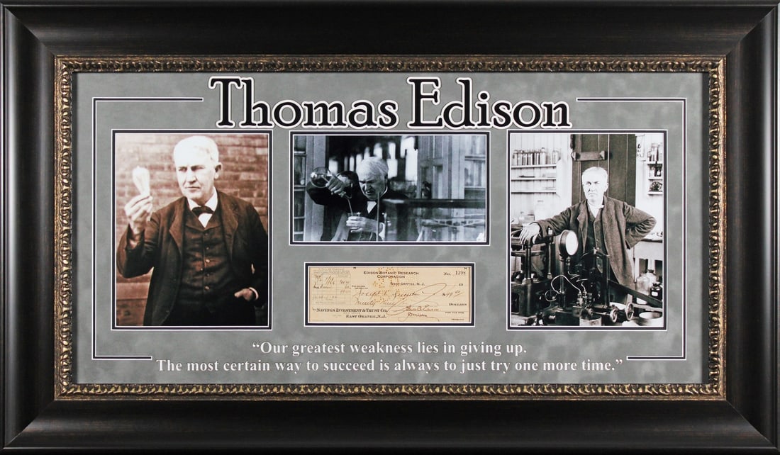 Framed Edison Signed 1929 Edison Botanic Research Corp Check with JSA COA (1 of 3)