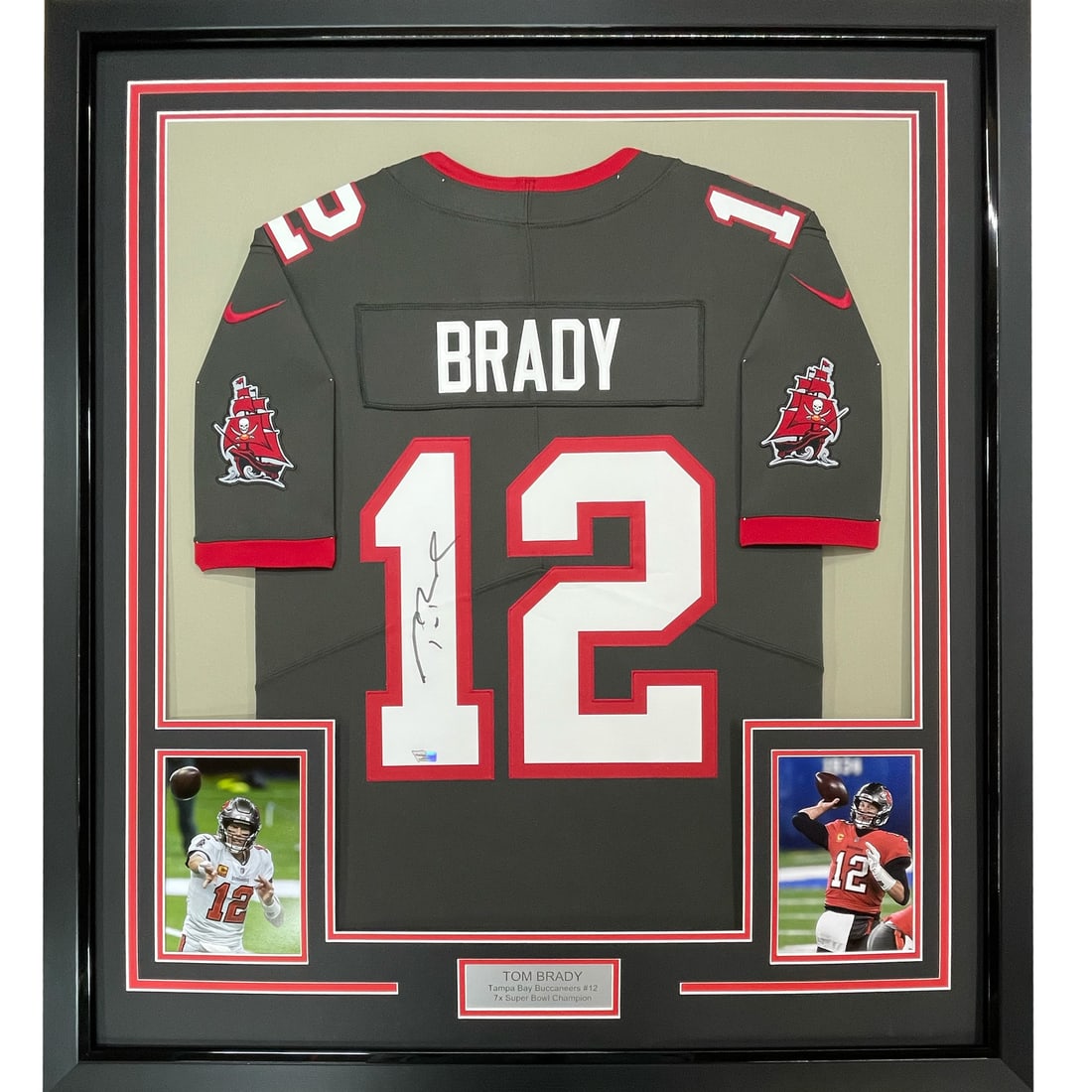 Framed Tom Brady Autographed Buccaneers Jersey with Fanatics COA: Framed Tom Brady Autographed Buccaneers Jersey with Fanatics COA This stunning framed and autographed Tom Brady jersey from the Tampa Bay Buccaneers is a must-have for any football fan. The jersey is 
