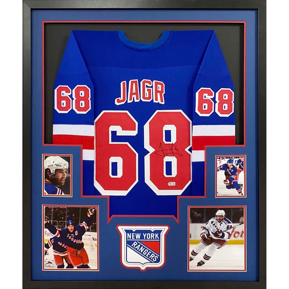 Jaromir Jagr New York Rangers Signed Framed Jersey Beckett Authenticated: Jaromir Jagr New York Rangers Signed Framed Jersey Beckett Authenticated Own a piece of hockey history with this autographed Jaromir Jagr framed jersey from his time with the New York Rangers. Authent