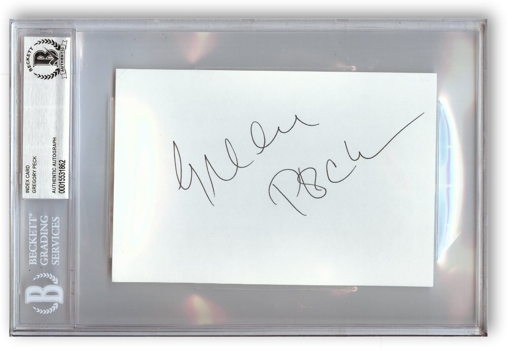 Beckett Authenticated Gregory Peck Autograph on 6 x 9 Inch Index Card (1 of 1)