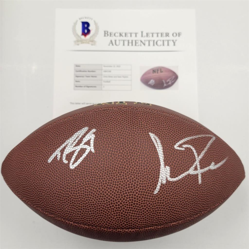NFL Replica Football with Drew Brees and Sean Payton Autographs Beckett LOA: NFL Replica Football with Drew Brees and Sean Payton Autographs Beckett LOA This NFL replica football has been signed by Drew Brees and Sean Payton of the New Orleans Saints. The autographs are authen