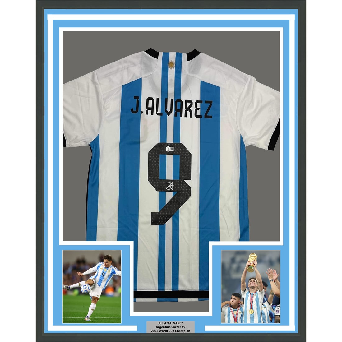 Argentina 35x39 Framed Julian Alvarez Signed Soccer Jersey with BAS Authentication (1 of 2)