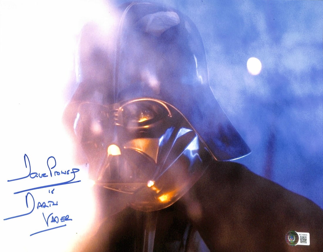 11x14 Signed Photo David Prowse Darth Vader Inscription Beckett 10 Autograph: 11x14 Signed Photo David Prowse Darth Vader Inscription Beckett 10 Autograph This is an original 11x14 inch color photograph autographed and inscribed by David Prowse, who portrayed Darth Vader in Sta