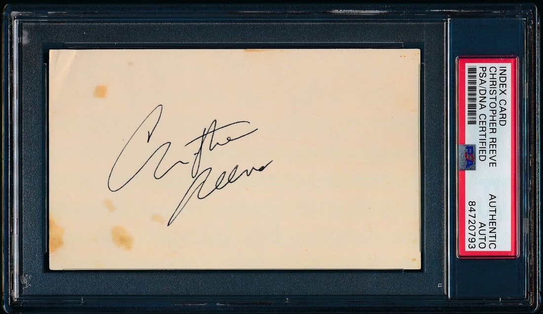 PSA DNA Authenticated 3x5 Index Card Signed by Christopher Reeve Superman: PSA DNA Authenticated 3x5 Index Card Signed by Christopher Reeve Superman This is a Christopher Reeve autographed 3x5 index card, featuring the acclaimed actor best known for his role as Superman. The