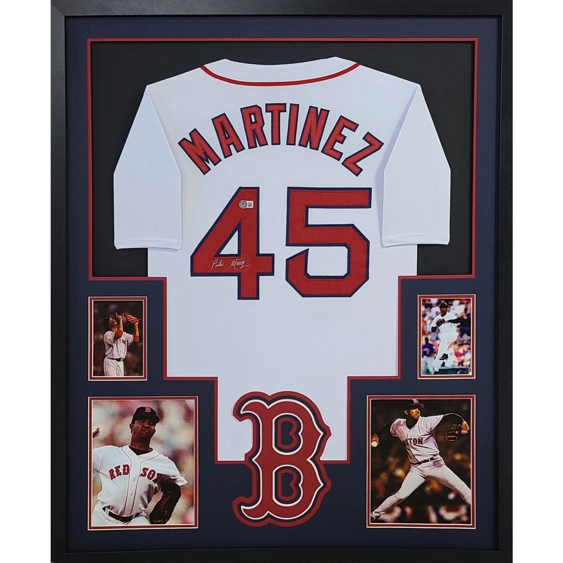 Framed Boston Red Sox Jersey Signed by Pedro Martinez Beckett Authenticated: Framed Boston Red Sox Jersey Signed by Pedro Martinez Beckett Authenticated This framed Boston Red Sox jersey is autographed by Pedro Martinez and comes authenticated by Beckett, featuring a tamper-pr