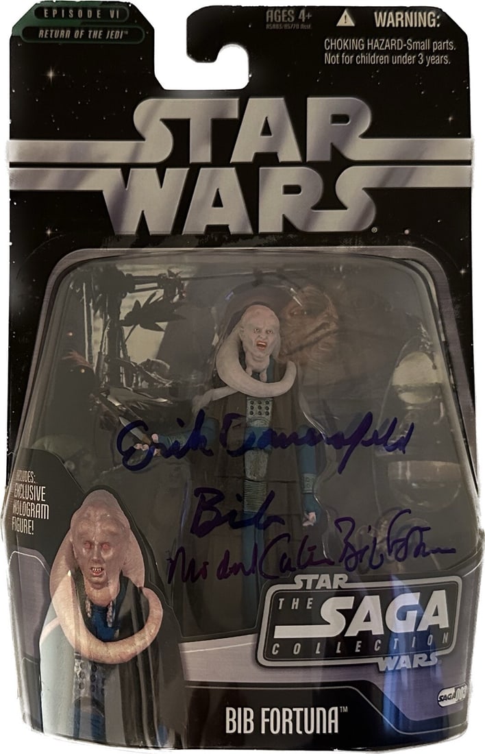 Signed Bib Fortuna Action Figure by Michael Carter and Eric Bauersfeld Beckett Authenticated 2004: Signed Bib Fortuna Action Figure by Michael Carter and Eric Bauersfeld Beckett Authenticated 2004 This authentic 2004 Star Wars The Saga Collection action figure features Bib Fortuna, signed by Michae