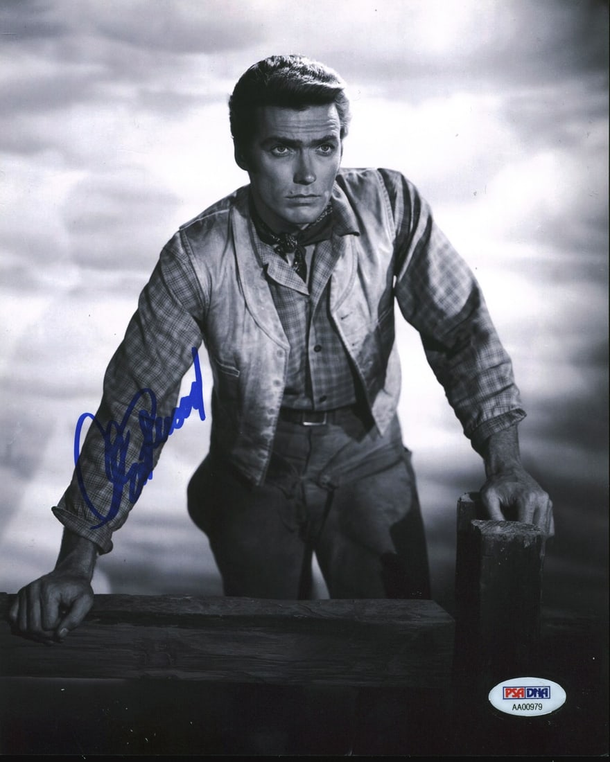 Clint Eastwood Rawhide Signed 8x10 Photo Gem Mint 10 BAS PSA: Clint Eastwood Rawhide Signed 8x10 Photo Gem Mint 10 BAS PSA This stunning 8x10 photograph features an authentic signature from Clint Eastwood, renowned for his role in the classic series Rawhide. Gra