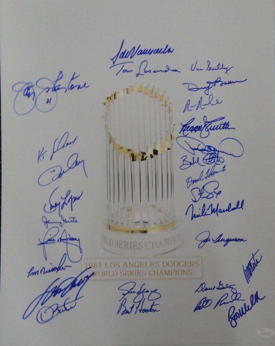 1981 Dodgers Team Signed 16x20 Photo Vin Scully & More: 1981 Dodgers Team Signed 16x20 Photo Vin Scully & More Celebrate the legacy of the 1981 Los Angeles Dodgers with this stunning 16x20 team photograph. This original photograph is signed by iconic figur