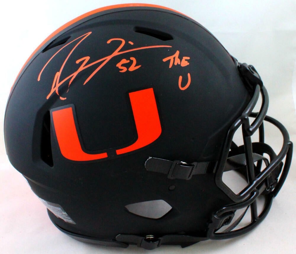 Ray Lewis Autographed Miami Hurricanes Eclipse Speed Authentic Full Size Helmet Beckett: Ray Lewis Autographed Miami Hurricanes Eclipse Speed Authentic Full Size Helmet Beckett This is an authentic Miami Hurricanes full-size Eclipse Speed football helmet, signed by Ray Lewis. The helmet f