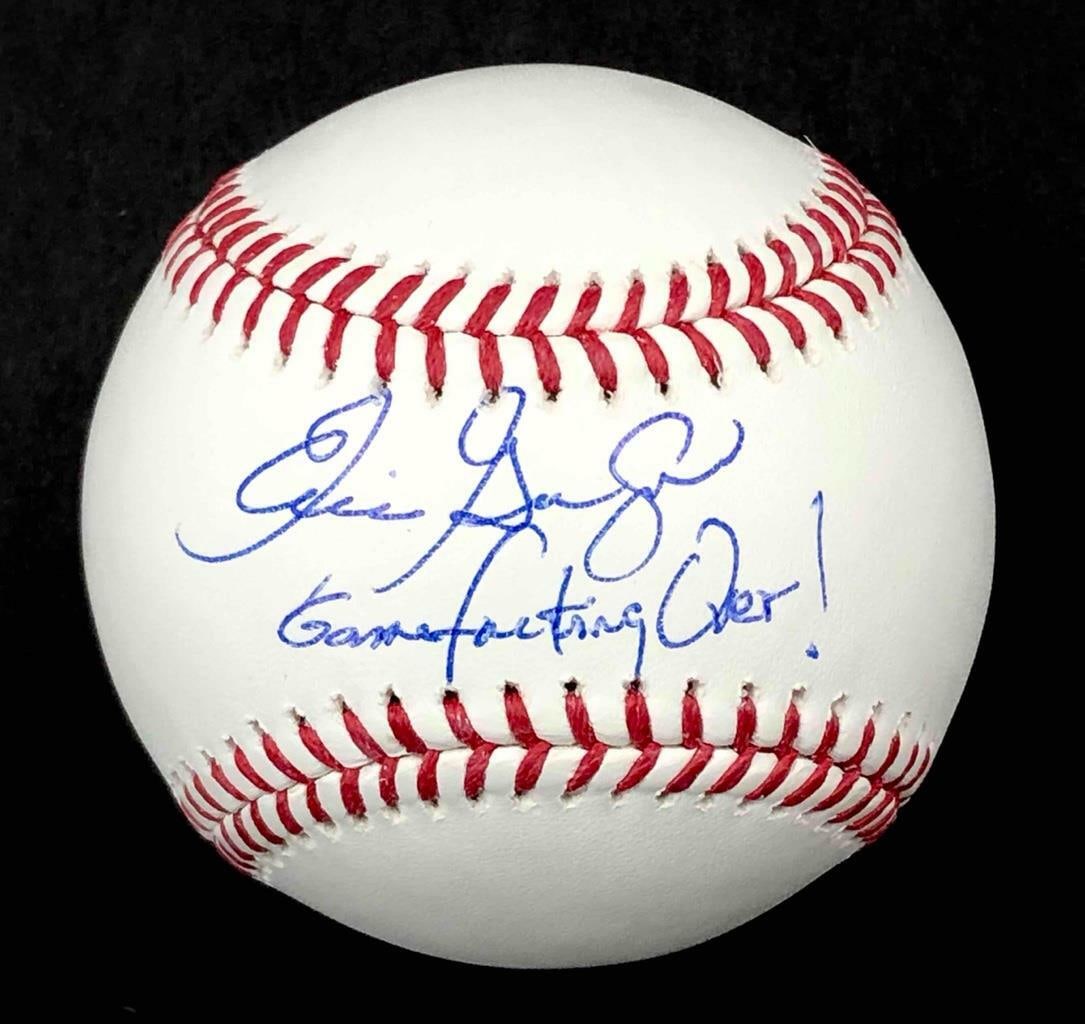 Eric Gagne Signed MLB Baseball Game FN Over Beckett Authenticated: Eric Gagne Signed MLB Baseball Game FN Over Beckett Authenticated This original MLB baseball features the full autograph of Eric Gagne, a celebrated pitcher known for his time with the Los Angeles Dod