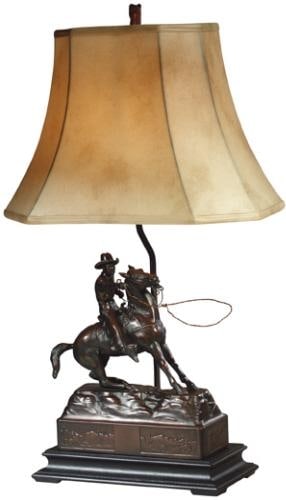 27 Inch Hand-Painted Cowboy Sculpture Table Lamp Lodge Style (1 of 1)