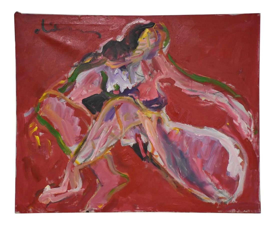 Peter Diem Signed Impressionist Nude Painting 40 x 33 Red Art (1 of 9)