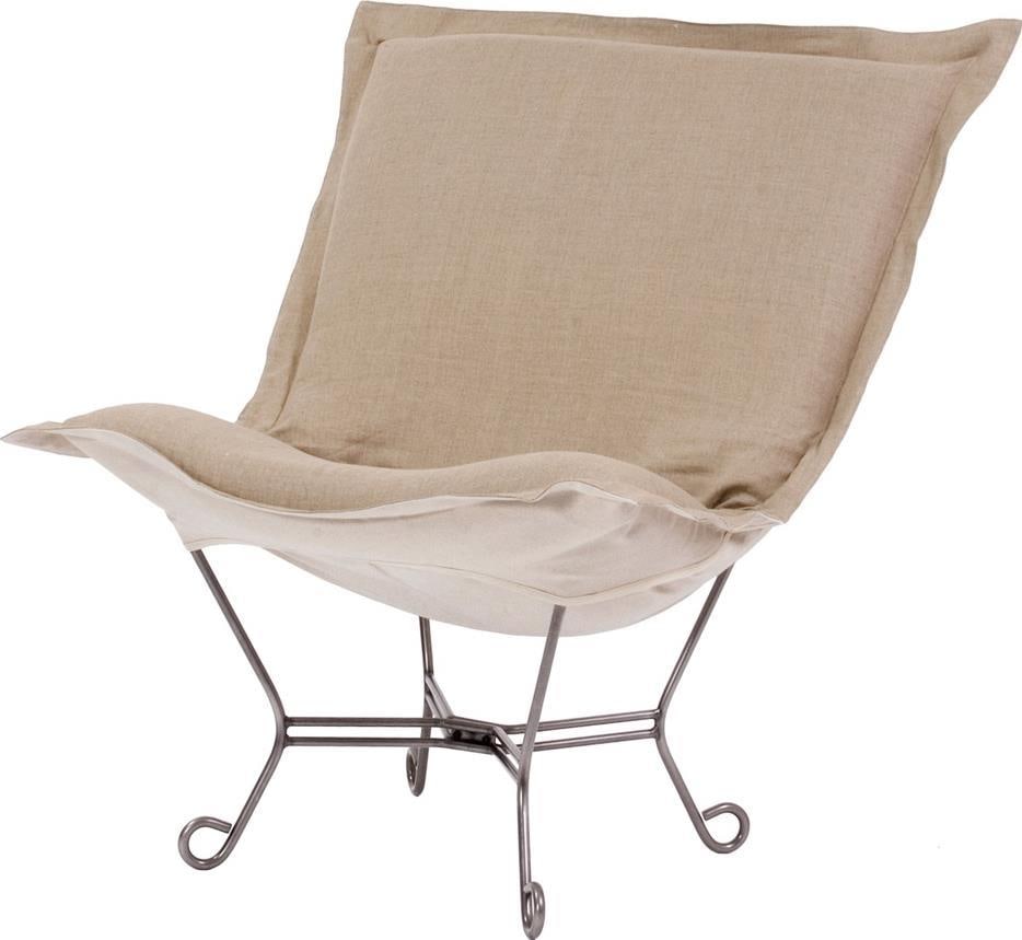 Howard Elliott Contemporary Linen Puff Chair with Brown Natural Finish: Howard Elliott Contemporary Linen Puff Chair with Brown Natural Finish Enhance your living space with this Stylish Hand-Finished Linen Puff Chair. Designed with a contemporary style, this chair featur