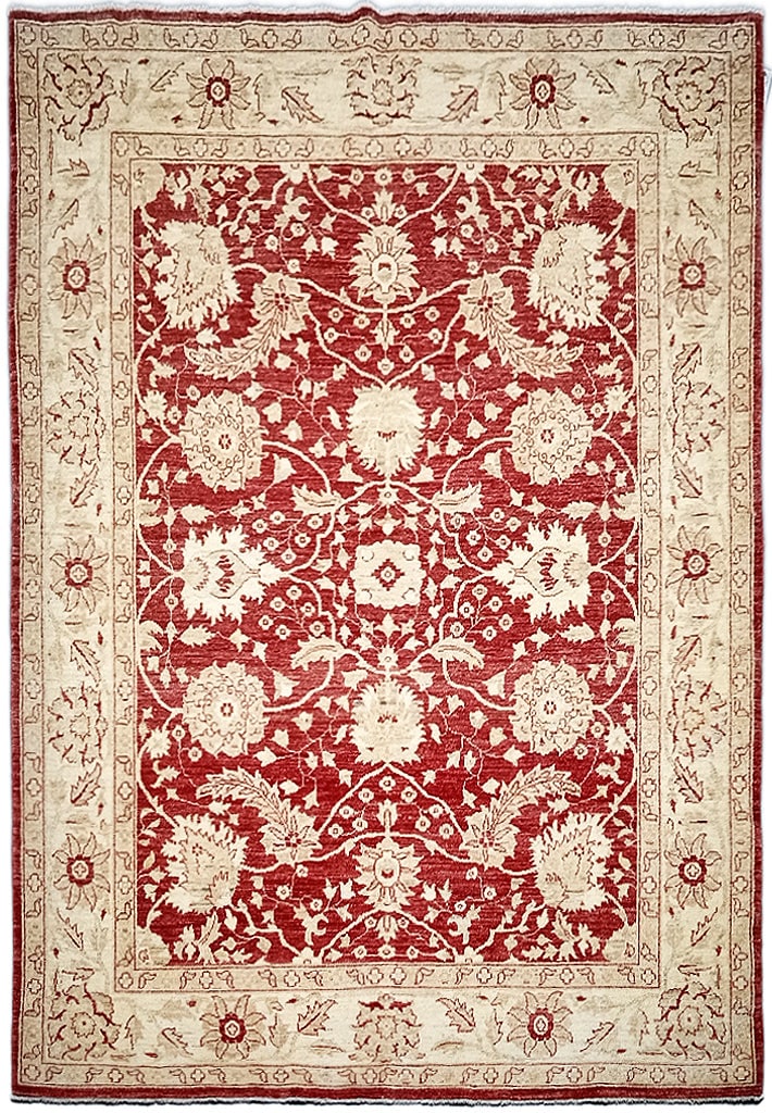 6x7 Chobi Peshawar Zigler Handmade Wool Area Rug Rust Ivory Sage Green: 6x7 Chobi Peshawar Zigler Handmade Wool Area Rug Rust Ivory Sage Green Free continental US Shipping Introducing our exquisite 6' x 7' Chobi Peshawar Zigler Rug, a stunning example of traditional craft