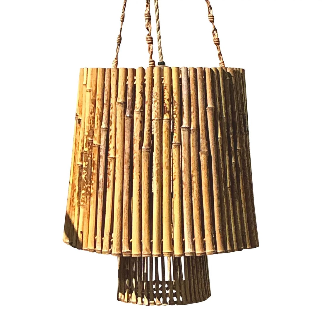Vintage Coastal Bamboo Chandelier 17.25 inch Tan Pendant Light: Vintage Coastal Bamboo Chandelier 17.25 inch Tan Pendant Light Enhance your living space with this Vintage Coastal Bamboo Chandelier, a perfect blend of organic elegance and bohemian charm. This stunn