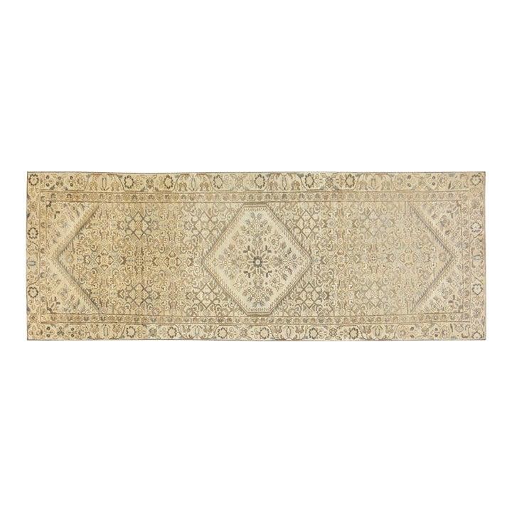Turkish Wool Runner Hand Knotted Rug 3'2" x 9'5" Vintage Style: Turkish Wool Runner Hand Knotted Rug 3'2" x 9'5" Vintage Style This vintage Turkish rug is hand-knotted from wool using traditional techniques, blending classic craftsmanship with a modern aesthetic. 