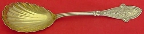 Tiffany & Co. Italian Sterling Silver Berry Spoon Goldwashed 8 7/8": Tiffany & Co. Italian Sterling Silver Berry Spoon Goldwashed 8 7/8" This exquisite serving spoon from Tiffany & Co. is part of the Italian pattern, showcasing a stunning gold-washed scalloped design. 