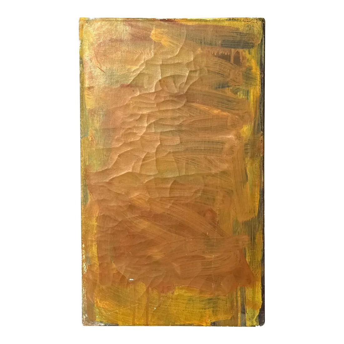 Abstract Yellow Oil Painting on Canvas with Boho Vintage Style: Abstract Yellow Oil Painting on Canvas with Boho Vintage Style This vintage abstract oil painting on canvas features layered washes of yellow and gold, creating a warm and luminous effect. Delicate, d