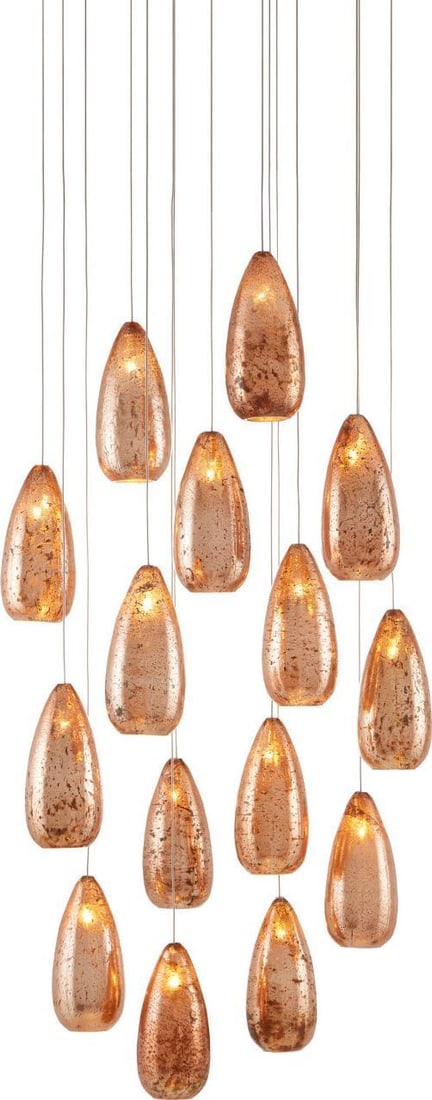 Currey Rame Collection Multi-Drop Pendant with Teardrop Shades: Currey Rame Collection Multi-Drop Pendant with Teardrop Shades Illuminate your space with this Elegant Multi-Drop Pendant featuring stunning teardrop shades. This exquisite lighting fixture from the R