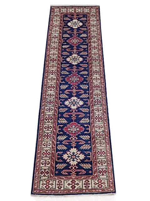 Exquisite 2.8 x 8.11 Blue Kazak Rug Hand-knotted Wool: Exquisite 2.8 x 8.11 Blue Kazak Rug Hand-knotted Wool Free continental US Shipping Enhance your living space with this stunning 2.8 x 8.11 Blue Super Hand-knotted Kazak Rug. This exquisite area rug fe