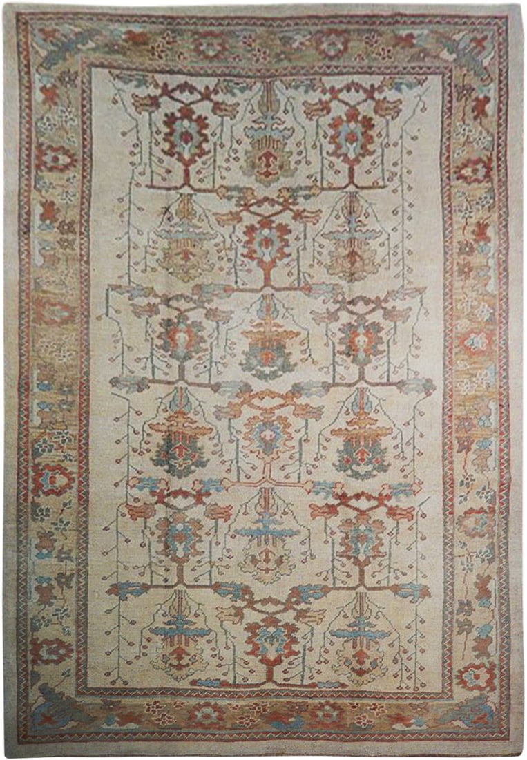 7.6 x 11.9 Neutral Beige Semi-Antique Oushak Rug Turkish Handmade Wool (1 of 6)