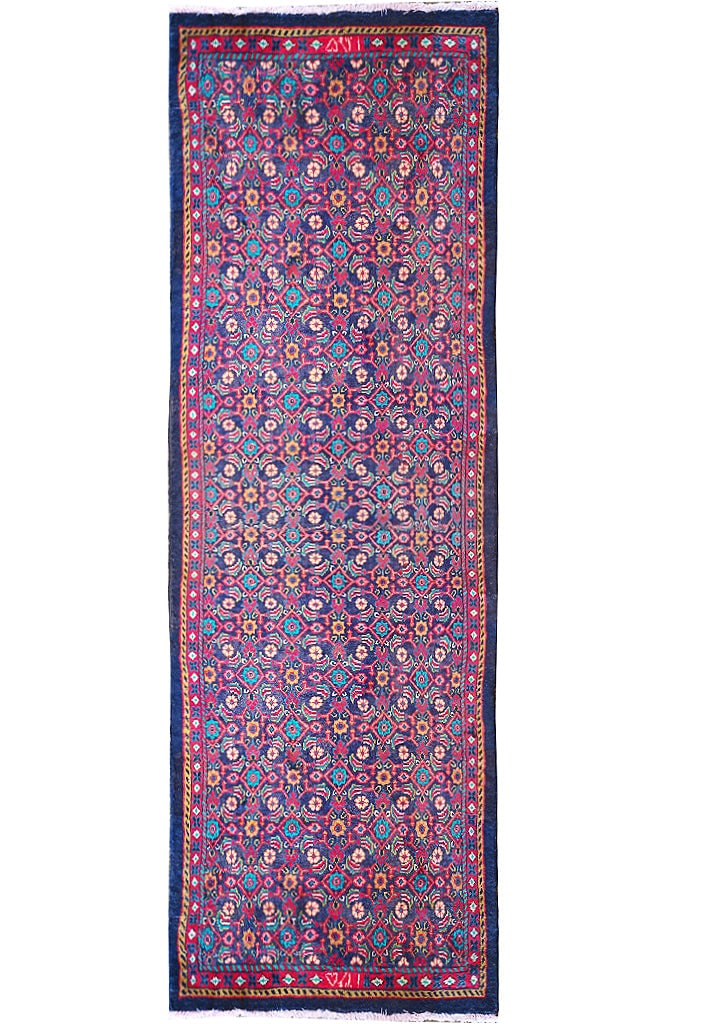 3.5 x 10.5 Persian Birjand Herati Hamadan Runner Rug (1 of 7)