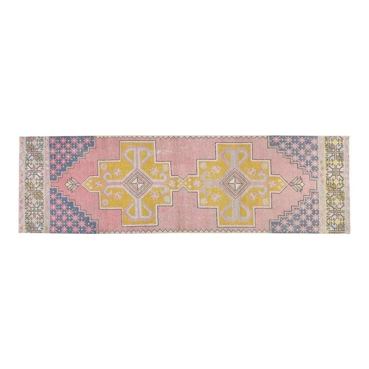 Handmade Anatolian Wool Runner Rug in Tan 2'6" x 8'8": Handmade Anatolian Wool Runner Rug in Tan 2'6" x 8'8" This vintage Turkish Anatolian rug is hand-knotted from wool using traditional techniques, combining classic craftsmanship with modern design elem