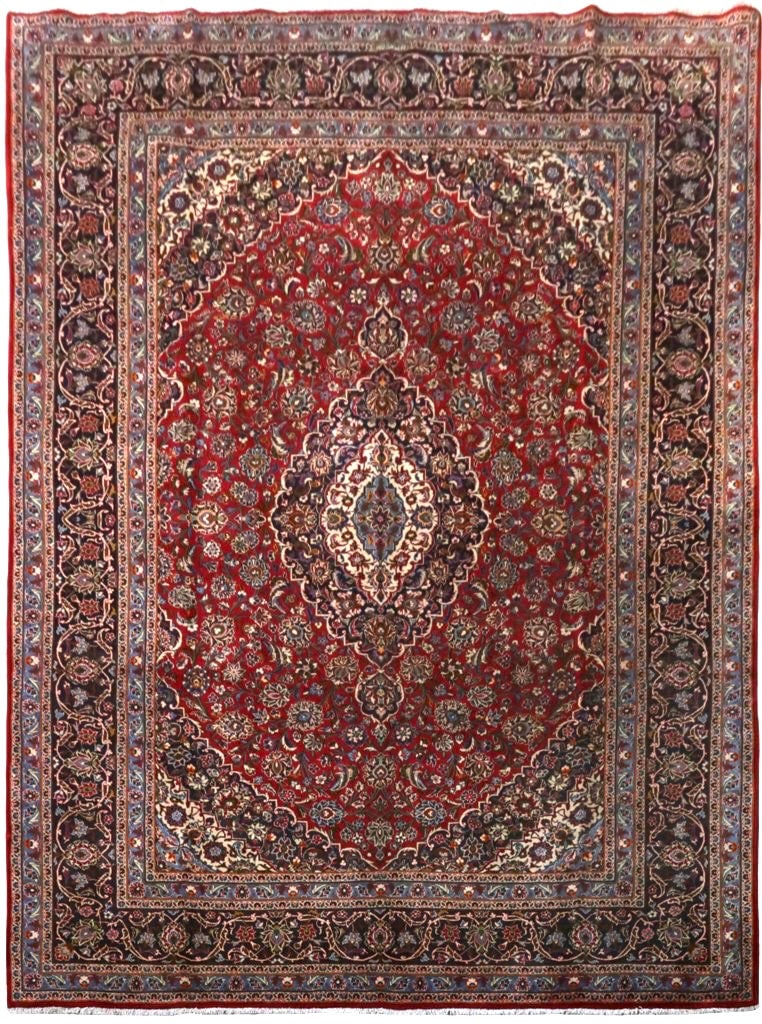 9'10" x 13'2" Rose Red Persian Kashan Rug Hand-Knotted Signed Artisan: 9'10" x 13'2" Rose Red Persian Kashan Rug Hand-Knotted Signed Artisan Free continental US Shipping Indulge in the opulent allure of this Rose Red Persian Signed Kashan Rug, a stunning testament to tim