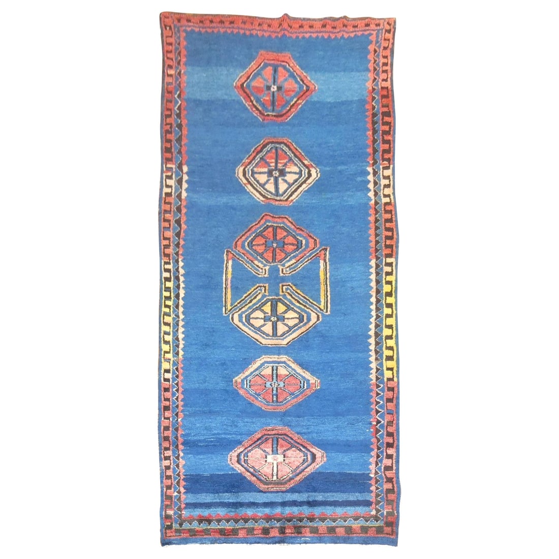 Mid-20th Century Cobalt Blue Turkish Hand-Woven Rug: Mid-20th Century Cobalt Blue Turkish Hand-Woven Rug Elevate your interior with this stunning Cobalt Blue Vintage Turkish Anatolian Gallery Rug. This one-of-a-kind mid-20th century handwoven rug featur