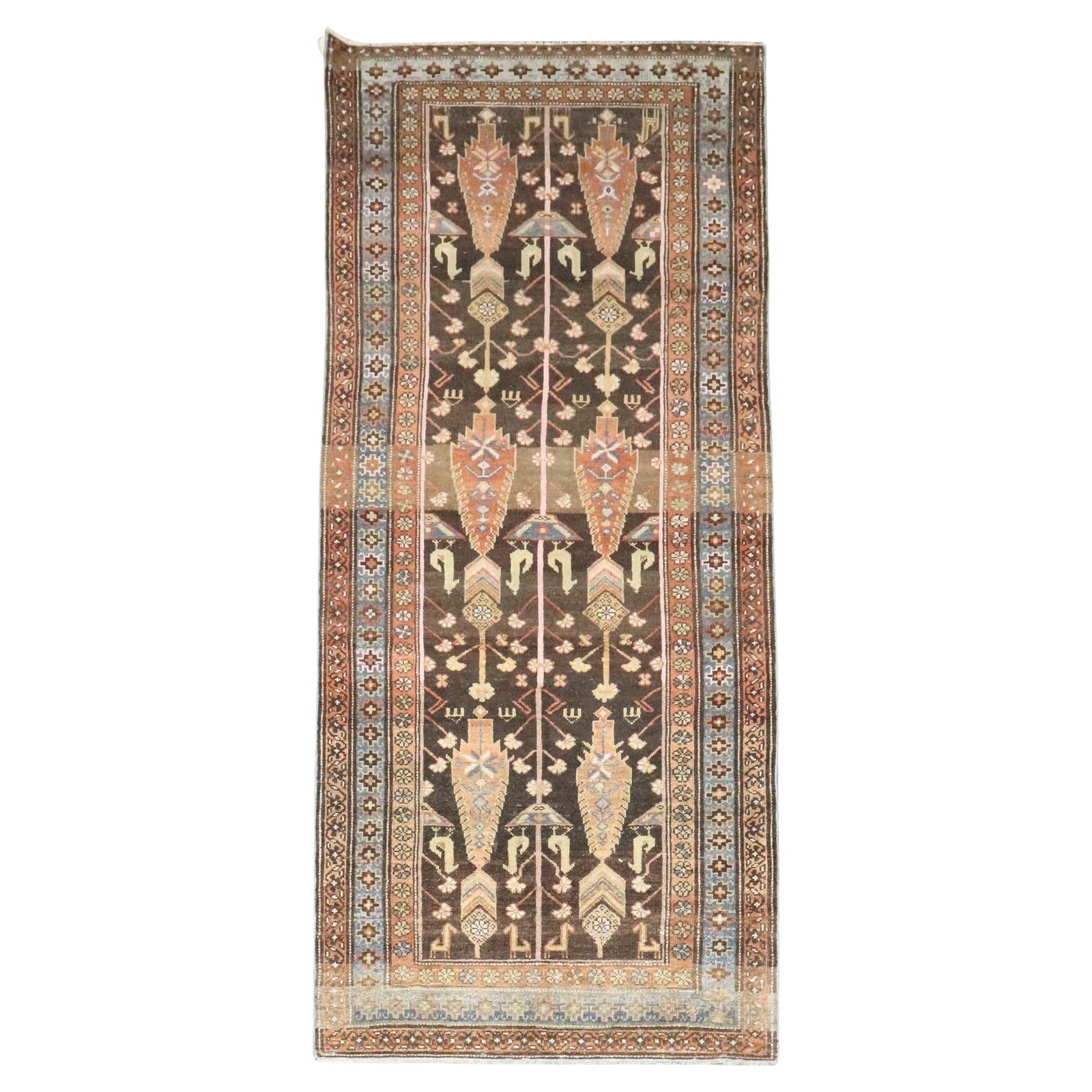 Rustic 1920s Brown Persian Malayer Hand-Knotted Runner 39 x 93: Rustic 1920s Brown Persian Malayer Hand-Knotted Runner 39 x 93 This exquisite short Persian Malayer runner from the Zabihi Collection features a rustic design that enhances any decor. Hand-knotted fro
