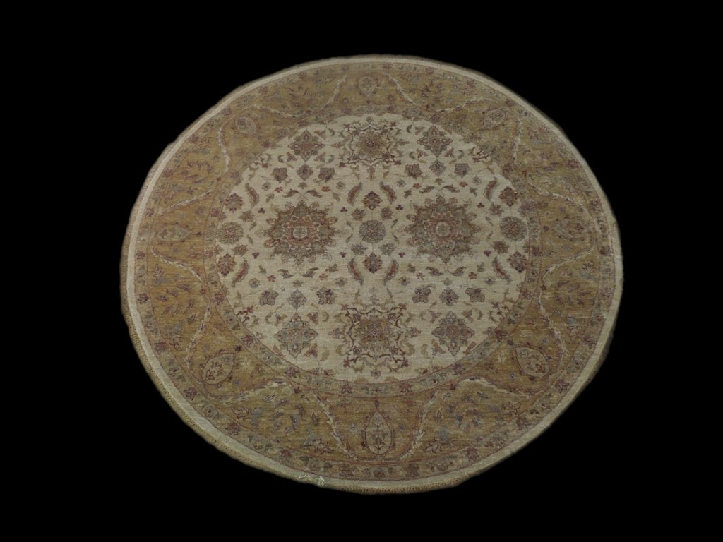 6'2 Round Ivory Hand-Knotted Vegetable Dyed Chobi Rug (1 of 7)